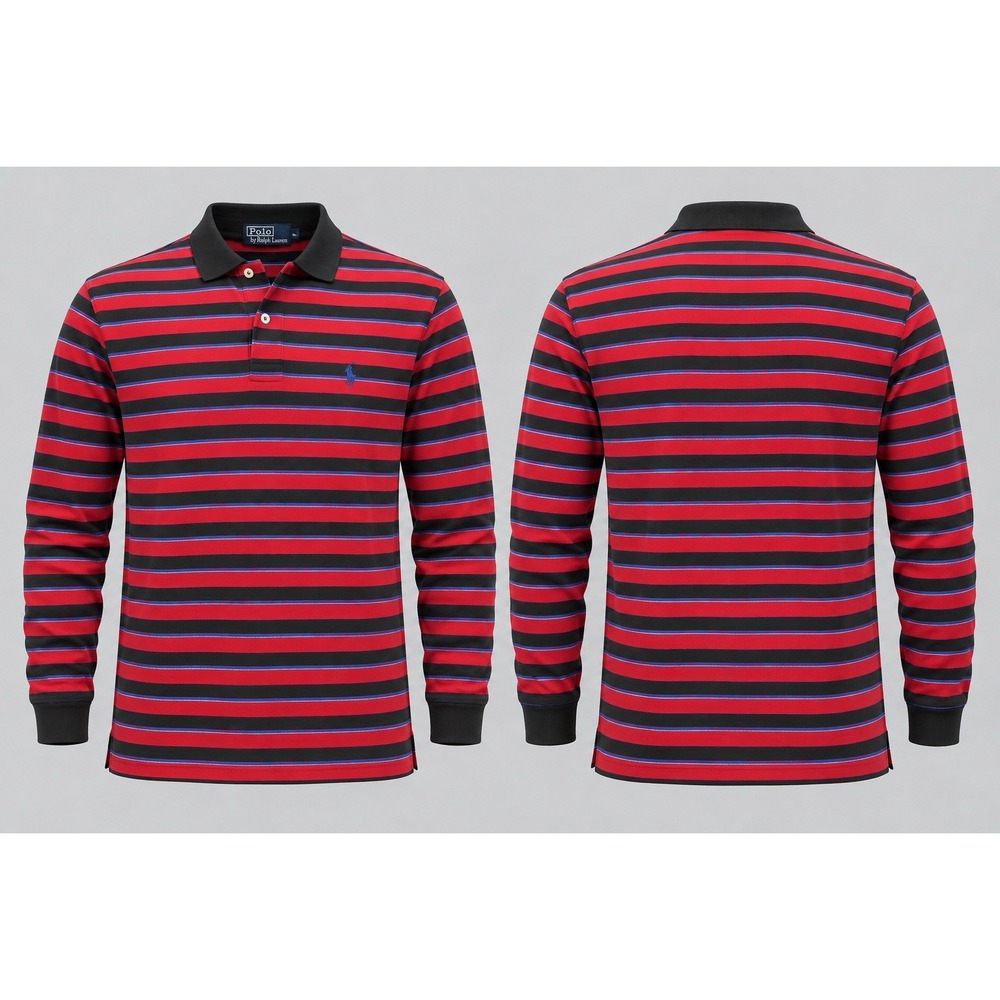 Polo Ralph Lauren Shirt Mens XL Rugby Long Sleeve Polo Black Red Pony
